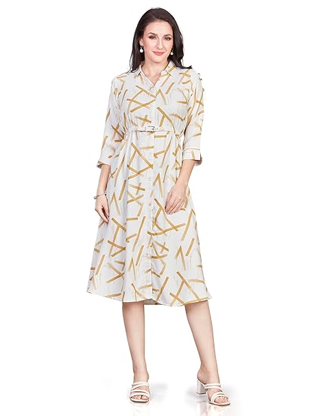 Saffron Satin Western Printed Midi Dress